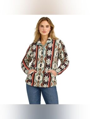 Wrangler Sherpa Pullover Medium Womens Southwestern Aztec Print 1/4 Zip LS